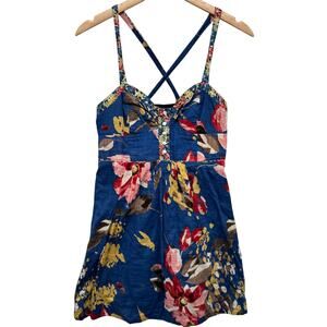 Hollister Womens XS Babydoll‎ Mini Dress Floral Y2K Smocked Tropical Vacay